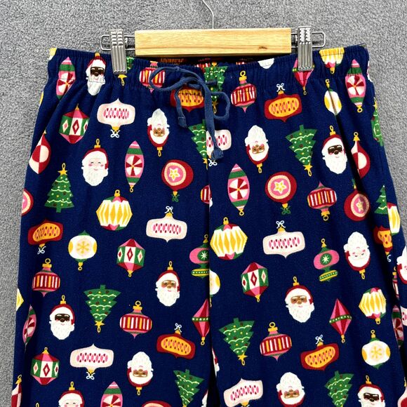 North Pole Trading Co. Pajama Pants Women Small Blue Christmas Tree Sant Flannel - Picture 3 of 15